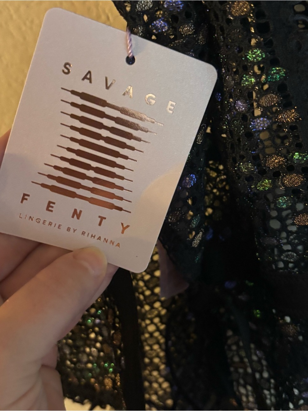 NWT Savage X Fenty Rihanna Black Metallic Lace-Up Teddy Large - Picture 11 of 12